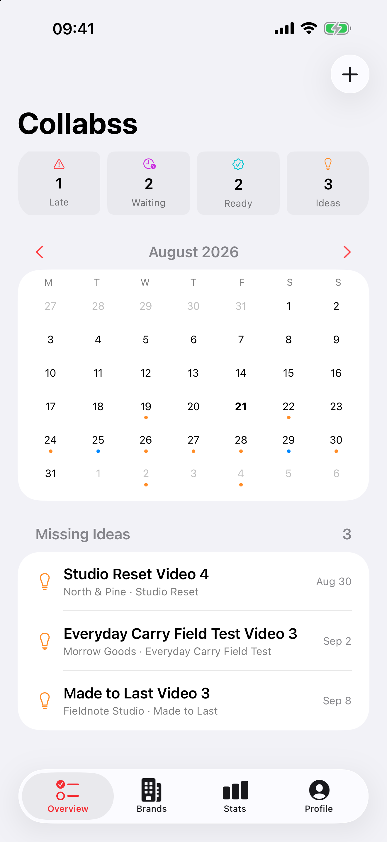 Collabss creator overview on an iPhone with fictional campaigns